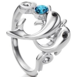 Delphinring, Blau, verziert mit Swarovski-Kristall, 6