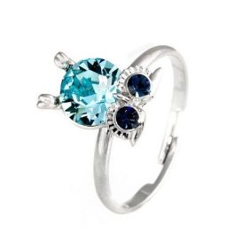  Ring mit Eulenmuster, Blau, verziert mit Swarovski-Kristall