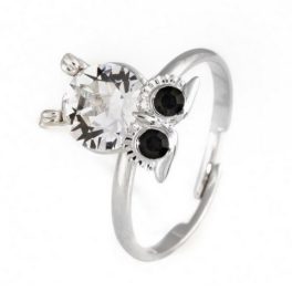    Ring mit Eulenmuster, weiß, verziert mit Swarovski-Kristall