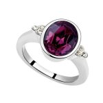  Runder Steinring, Amethyst, verziert mit Swarovski-Kristall, 6,5