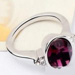  Runder Steinring, Amethyst, verziert mit Swarovski-Kristall, 6,5