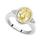 Runder Steinring, gelblich-weiß, verziert mit Swarovski-Kristall, 8