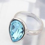  Wassertropfen-Kristallring, Aquamarin, verziert mit Swarovski-Kristall, 8