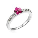  Blumenförmiger Ring, Fuchsia, verziert mit Swarovski-Kristallen, 8,5