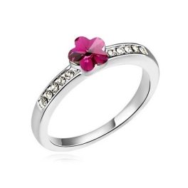    Blumenförmiger Ring, Fuchsia, verziert mit Swarovski-Kristallen, 8,5
