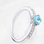  Blumenförmiger Ring, Aquamarin, verziert mit Swarovski-Kristallen, 7,5
