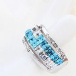  Kubischer Steinring, Aquamarin, verziert mit Swarovski-Kristallen, 7,5