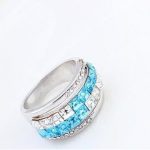  Kubischer Steinring, Aquamarin, verziert mit Swarovski-Kristallen, 7,5