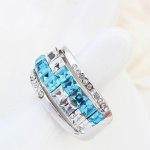  Kubischer Steinring, Aquamarin, verziert mit Swarovski-Kristallen, 8,5