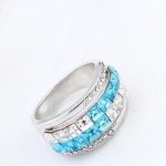  Kubischer Steinring, Aquamarin, verziert mit Swarovski-Kristallen, 8,5