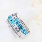  Kubischer Steinring, Aquamarin, verziert mit Swarovski-Kristallen, 6,5