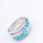  Kubischer Steinring, Aquamarin, verziert mit Swarovski-Kristallen, 6,5