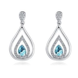 Tropfenförmige Ohrringe mit Swarovski-Kristall, Aquamarin