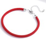 Silbernes Armband mit dünnem Seil, rot
