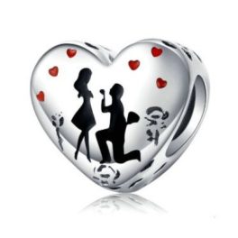 Silberner Charm, herzförmig, Heiratsantrag für Mädchen