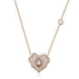 Halskette mit dekorativem Herzanhänger, Silber, Roségold