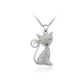 Halskette mit Swarovski-Stein-Katzenanhänger, Peridot