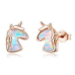 Silberohrringe, Einhorn, Roségold