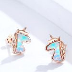 Silberohrringe, Einhorn, Roségold