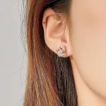 Silberohrringe, Rose mit Herz, Roségold