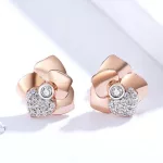 Silberohrringe, Rose mit Herz, Roségold