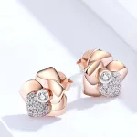 Silberohrringe, Rose mit Herz, Roségold