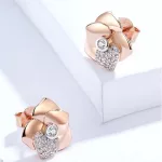 Silberohrringe, Rose mit Herz, Roségold
