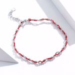 Ezüst karkötő zsinórral, piros