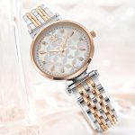 Damenarmbanduhr, mit Metallarmband, Silber-Roségold