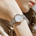 Damenarmbanduhr, mit Metallarmband, Silber-Roségold