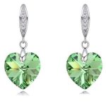  Herzanhänger-Ohrringe, Peridotgrün, verziert mit Swarovski-Kristallen