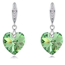    Herzanhänger-Ohrringe, Peridotgrün, verziert mit Swarovski-Kristallen