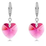  Herzanhänger-Ohrringe, rosa, verziert mit Swarovski-Kristallen