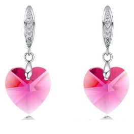   Herzanhänger-Ohrringe, rosa, verziert mit Swarovski-Kristallen