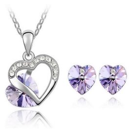 Herz-Schmuckset, Viola, verziert mit Swarovski-Kristallen