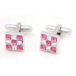 Manschettenknöpfe, Gitter, mit Swarovski-Kristall, kristallrosa