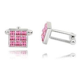 Manschettenknöpfe, Gitter, mit Swarovski-Kristall, rosa