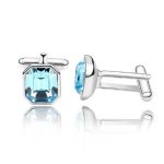 Manschettenknöpfe, achteckig, mit Swarovski-Kristall, Aquamarin