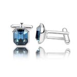 Manschettenknöpfe, achteckig, mit Swarovski-Kristall, blau