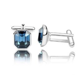 Manschettenknöpfe, achteckig, mit Swarovski-Kristall, blau