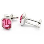 Manschettenknöpfe, achteckig, mit Swarovski-Kristall, rosa