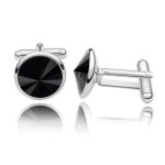 Manschettenknöpfe, rund, mit Swarovski-Kristall, schwarz