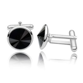 Manschettenknöpfe, rund, mit Swarovski-Kristall, schwarz