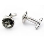 Manschettenknöpfe, rund, mit Swarovski-Kristall, schwarzer Diamant