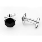 Manschettenknöpfe, rund, mit Swarovski-Kristall, schwarz