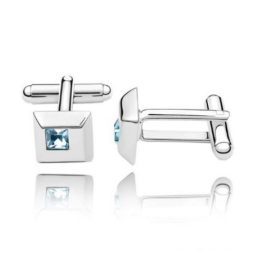   Manschettenknöpfe, quadratisch, mit Swarovski-Kristall, Aquamarin