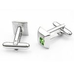 Manschettenknopf, quadratisch, mit Swarovski-Kristall, Peridot