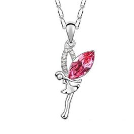    Halskette mit Feenanhänger, rosa, verziert mit Swarovski-Kristallen