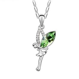    Halskette mit Feenanhänger, Peridot, verziert mit Swarovski-Kristallen
