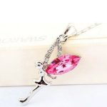  Halskette mit Feenanhänger, rosa, verziert mit Swarovski-Kristallen